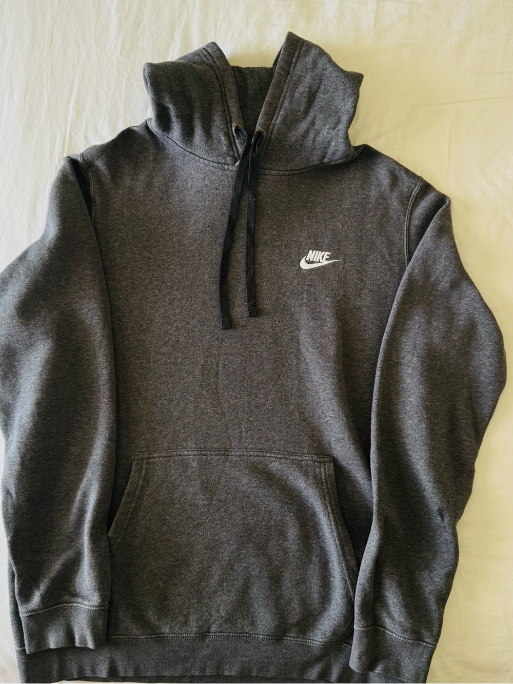 Nike Men's Dark Gray Pullover Hoodie with White Logo Size Medium